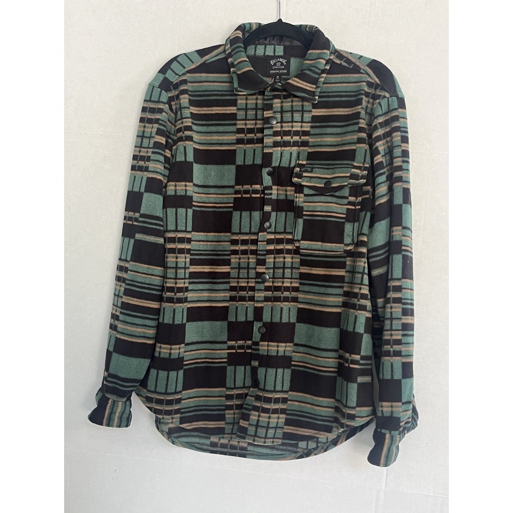 Billabong Jacket‎ Mens Medium Black Green Snap Button Up Sweater Sweatshirt